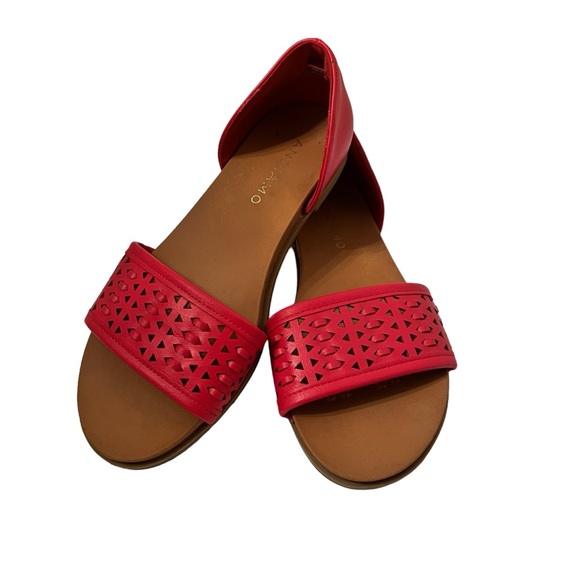 Andiamo Red Open Cutwork Peep Toe Flat Shoes Size 5 1/2 M - Picture 6 of 7